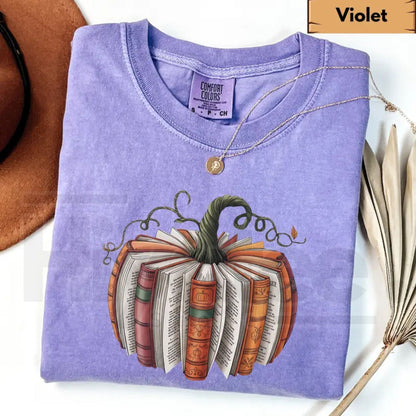 Comfort Colors Fall Book Pumpkin Shirt Halloween Book Lover Graphic Tee