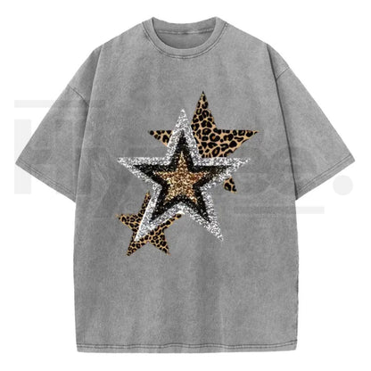Holafish Outing Street Tee – Acid Wash Leopard Star Graphic Unisex T-Shirt