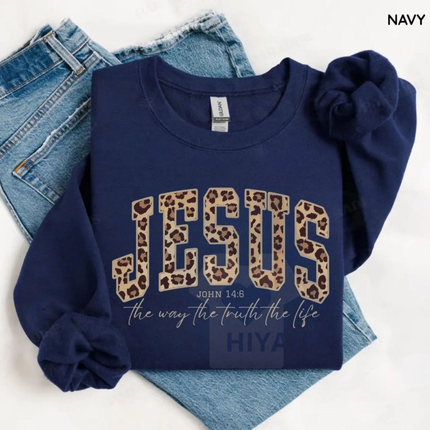 Christian Jesus Leopard Sweatshirt: Cheetah Print Faith Crewneck, Bible Verse Shirt, Trendy Religious Apparel Gift for Women