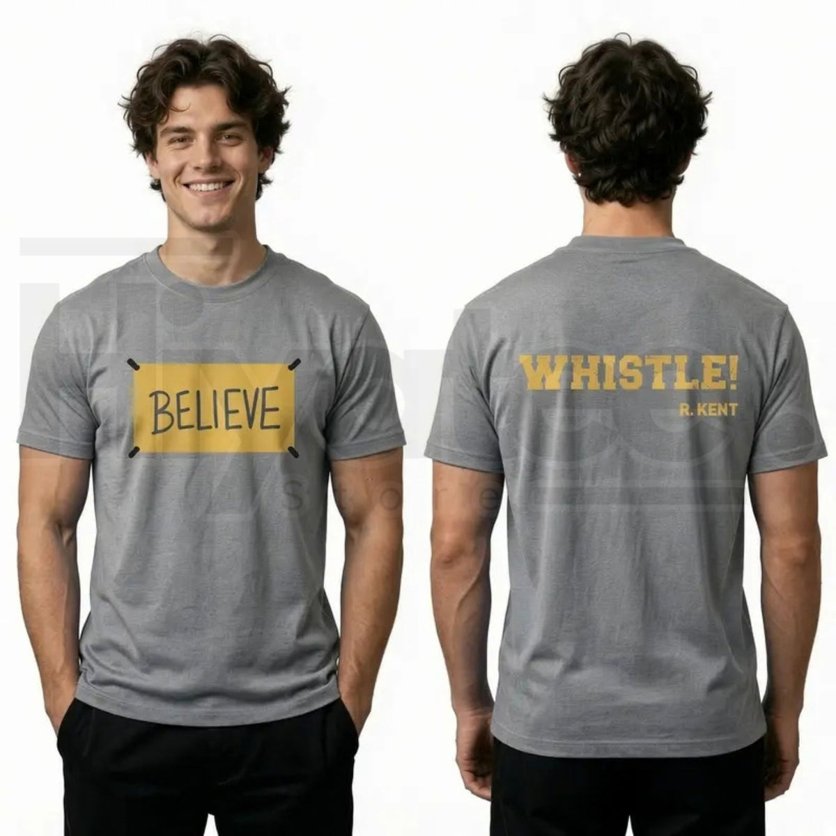 Men's Ted Lasso Believe T-Shirt – Motivational Whistle Backprint Graphic Tee