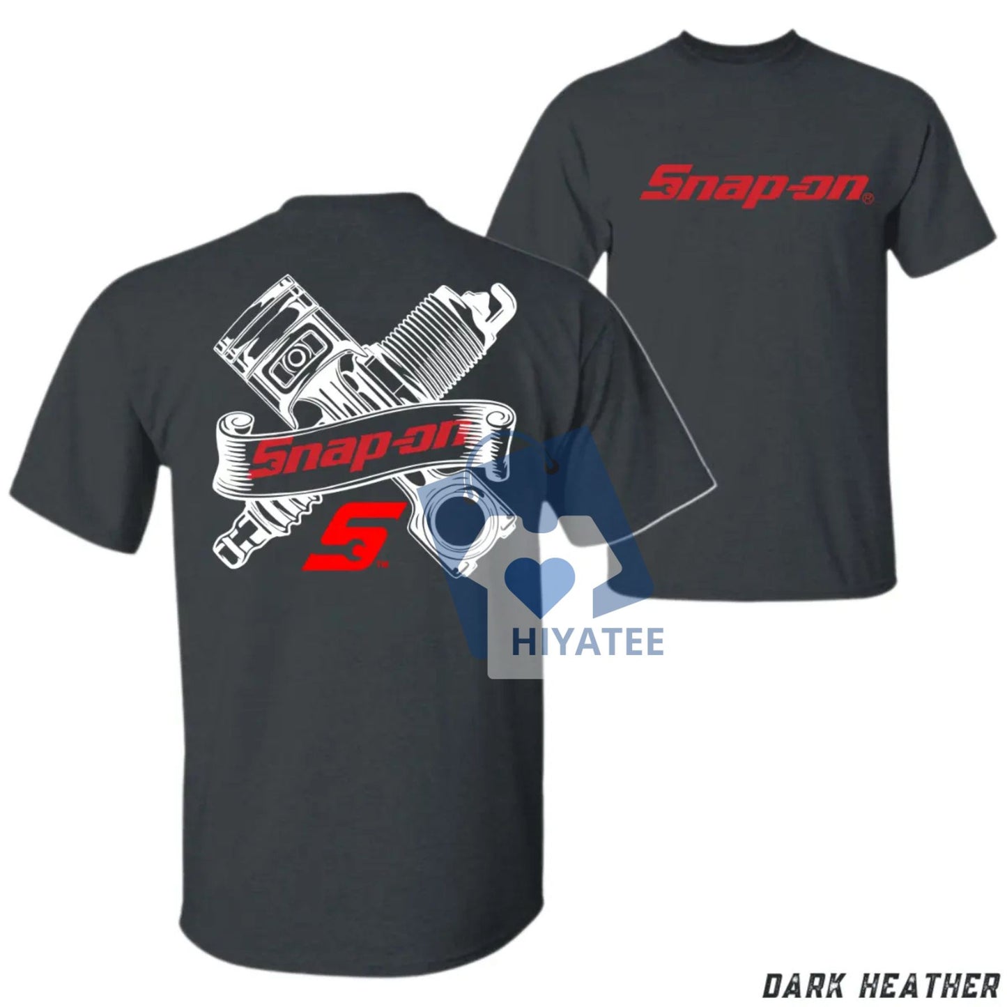 Snap-on Engine Parts T-Shirt – Automotive Mechanic Graphic Tee, Garage Workwear with Piston & Spark Plug Design