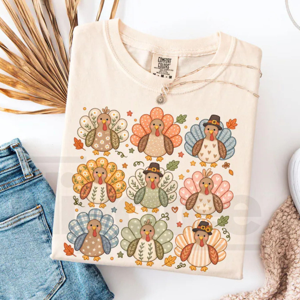 Comfort Colors Boho Turkey Thanksgiving Preppy Fall Tee