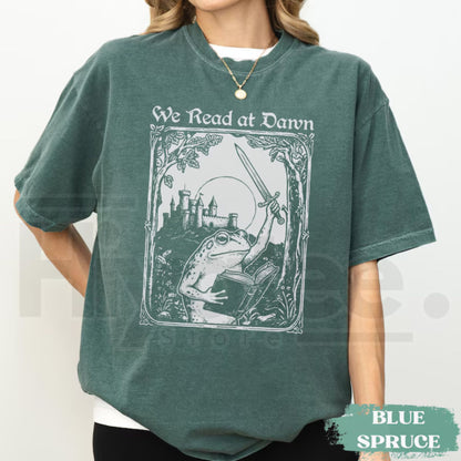 Comfort Colors We Read At Dawn Funny Frog Reading Tee