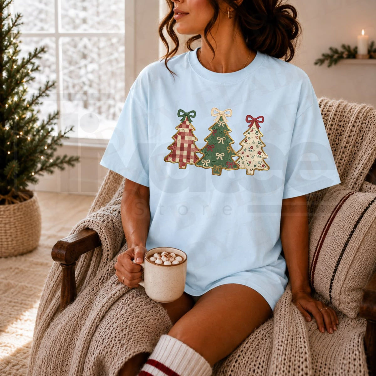 Comfort Colors Three Trees Christmas T-Shirt – Trendy Holiday Graphic Tee