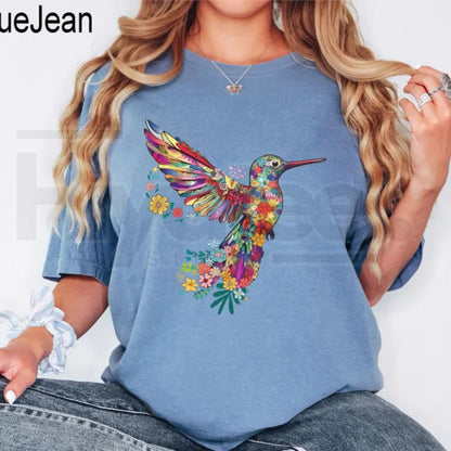 Comfort Colors® Floral Hummingbird Shirt – Bird Lover T-Shirt, Trendy Animal Graphic Tee, Spring Floral Gift for Her