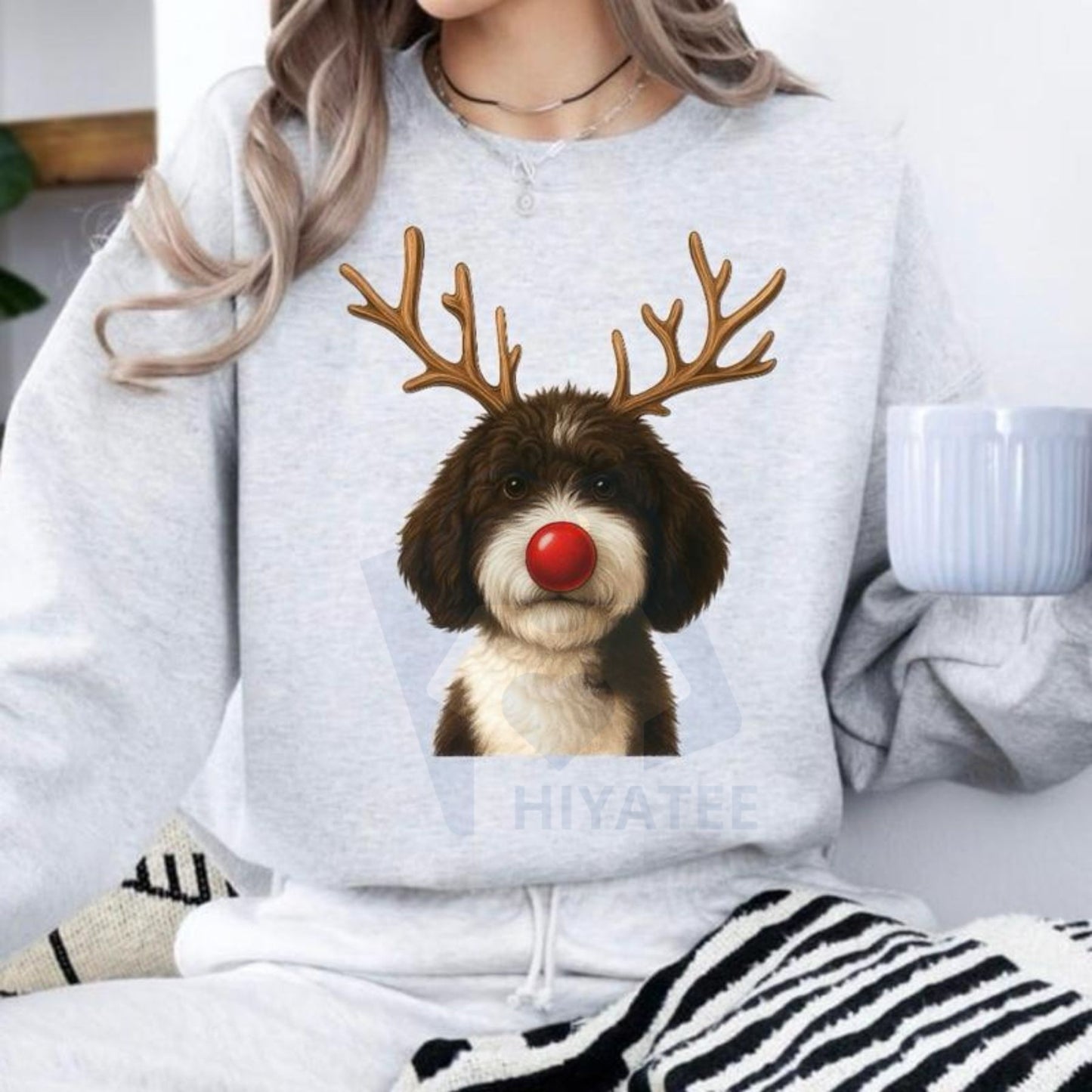 Christmas Reindeer Dog Sweatshirt: Cute Holiday Pet Graphic Pullover, Festive Dog Lover Crewneck, Unisex Gift