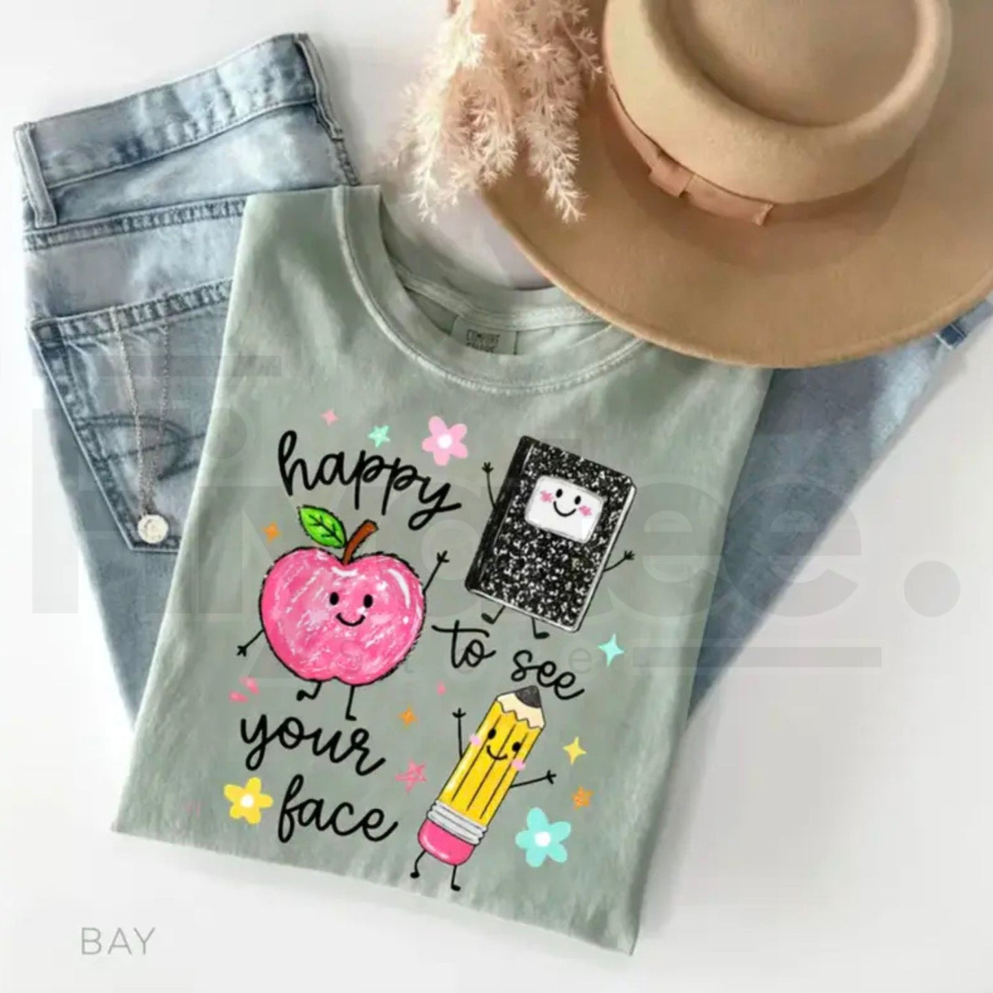 Comfort Colors Happy To See Your Face Shirt – Retro Preschool Teacher Back to School Graphic Tee, Cute Educator Gift