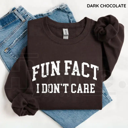 Fun Fact I Don't Care Sweatshirt: Funny Sarcastic College Style Crewneck