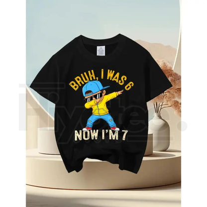 Bruh I was 6 Now I'm 7 Year Old Birthday 67 Dabbing Novelty Aesthetic Graphic Kid T-Shirt Fashion Kid T Shirts Trendy Cool Tees Tops for Kid