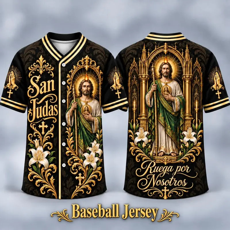 Men's San Judas Tadeo Graphic V-Neck Shirt & Baseball Jersey Style Top