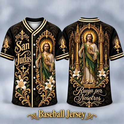 Men's San Judas Tadeo Graphic V-Neck Shirt & Baseball Jersey Style Top