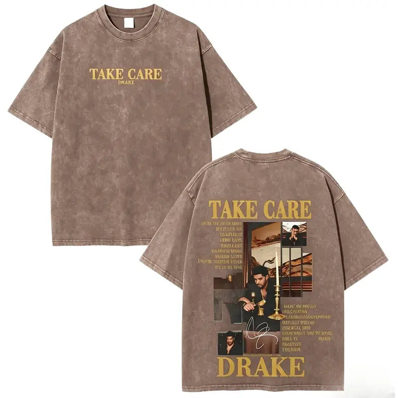 Drake Take Care Acid-Washed T-Shirt – Vintage 90s Rap Album Cover Graphic Tee