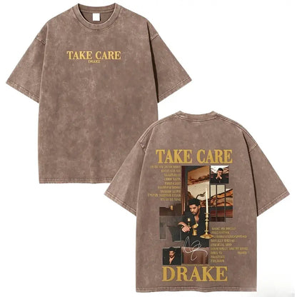 Drake Take Care Acid-Washed T-Shirt – Vintage 90s Rap Album Cover Graphic Tee