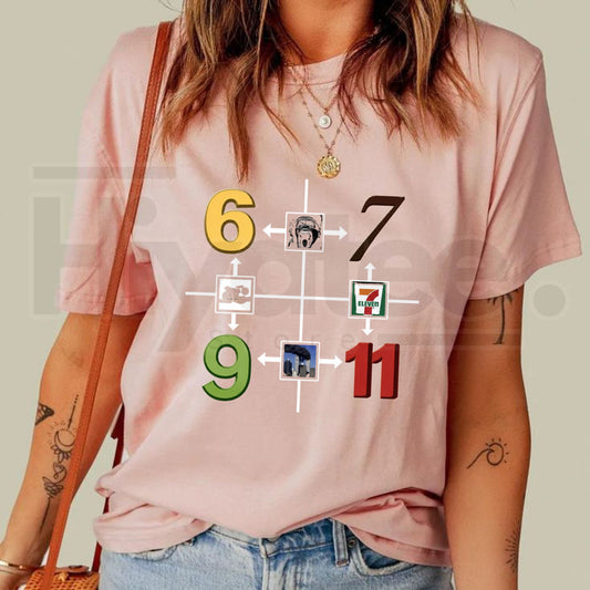 69 67 9/11 7-11 Meme T-Shirt – Funny Gen Z Absurdist Humor Graphic Tee - Hiyatee