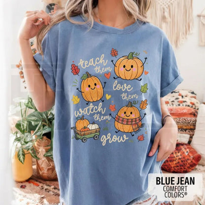 Fall Teacher Comfort Colors Teach Them Pumpkin Thanksgiving Tee