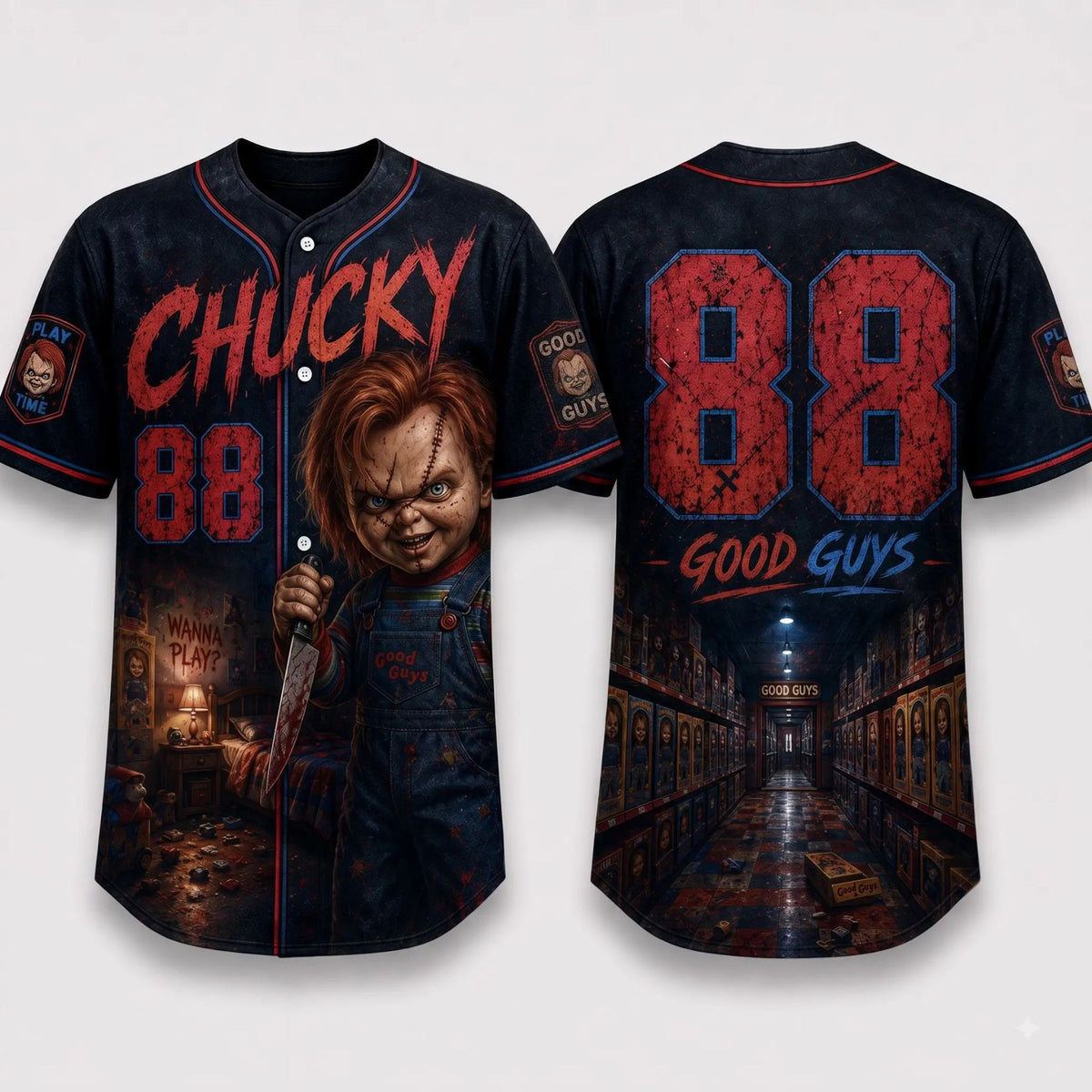 Horror Slasher Baseball Jersey – Gothic Halloween Dark Character Graphic Shirt