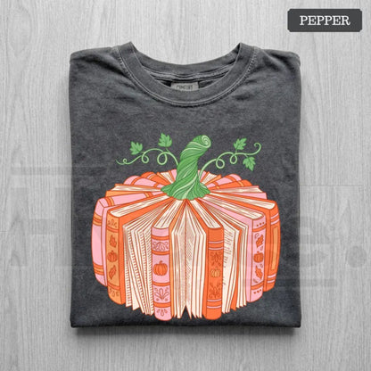 Book Pumpkin Shirt Bookish Fall Reader Tee Cute Librarian Bookworm Gift