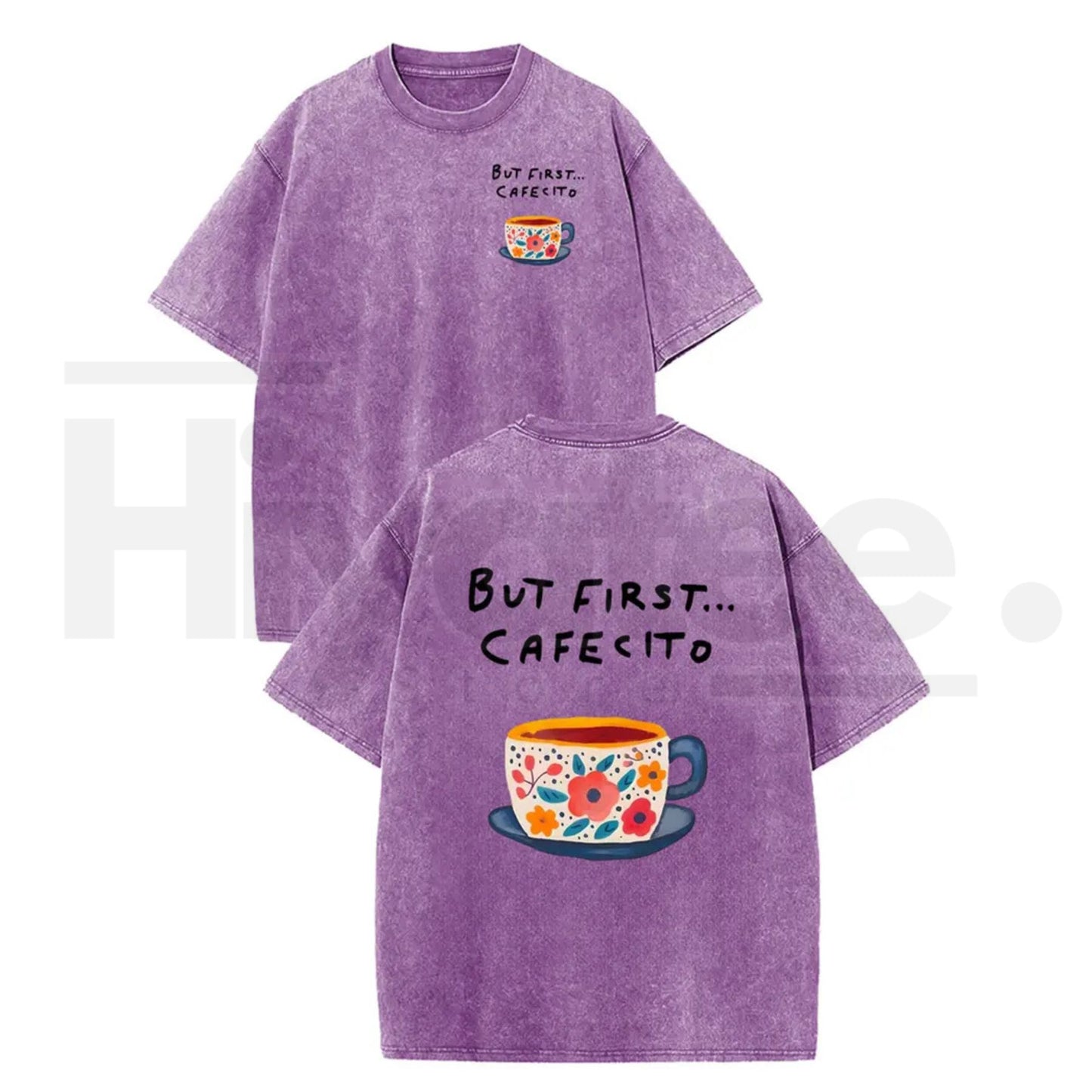 Women's Vintage Acid Washed Coffee Graphic T-Shirt – Casual Thanksgiving Drop Shoulder Top