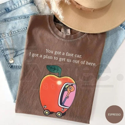 Comfort Colors Fast Car T-Shirt Retro Apple Graphic Road Trip Tee