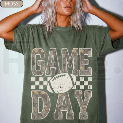 Camo Checkered Football Game Day Shirt Trendy Tailgate Fan Top Mom Tee
