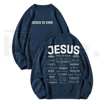 Jesus Is King Back Print Faith Crewneck Sweatshirt – Christian Aesthetic Graphic Sweater for Men & Women