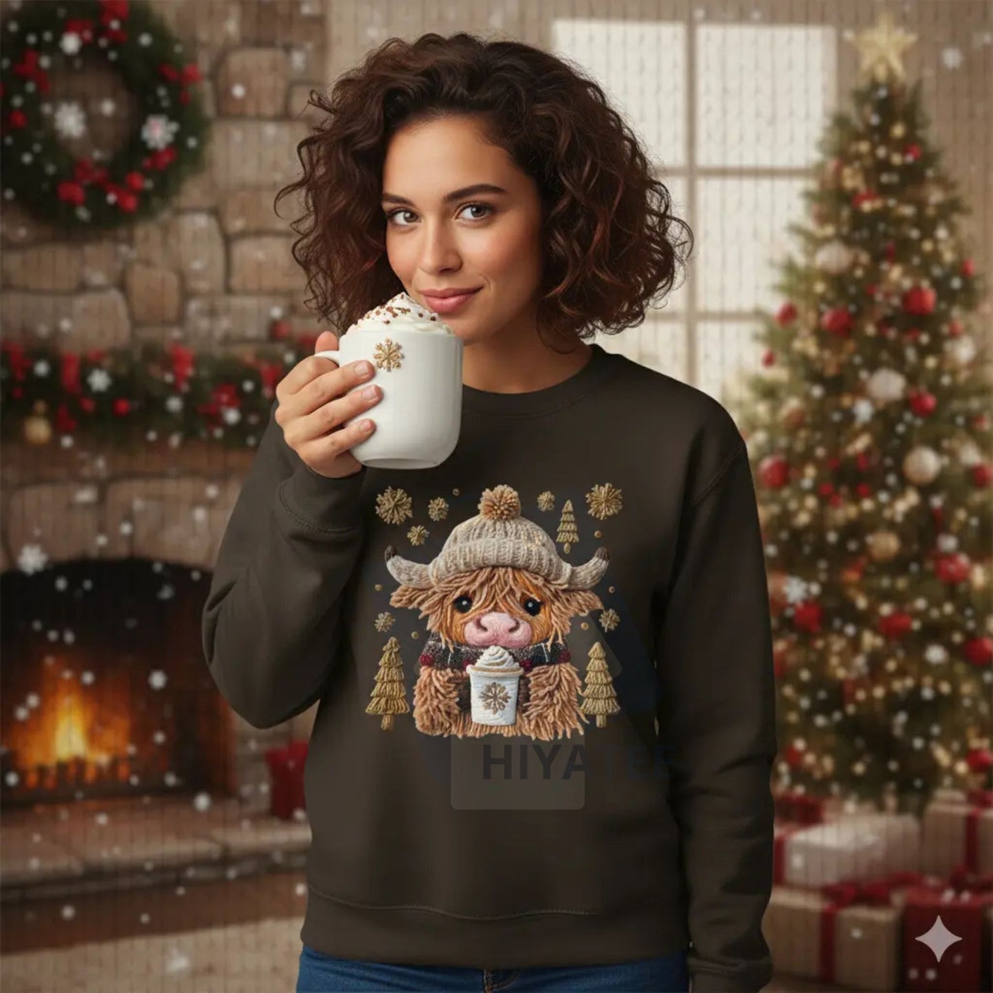 Hazel the Highland Cow Unisex Crewneck Sweatshirt: Cute Animal Graphic Pullover, Cozy Farm Aesthetic Top, Printed in the USA Gift