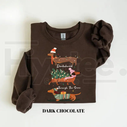 Christmas Wiener Dog Sweatshirt, Retro Dachshund Holiday Graphic Crewneck