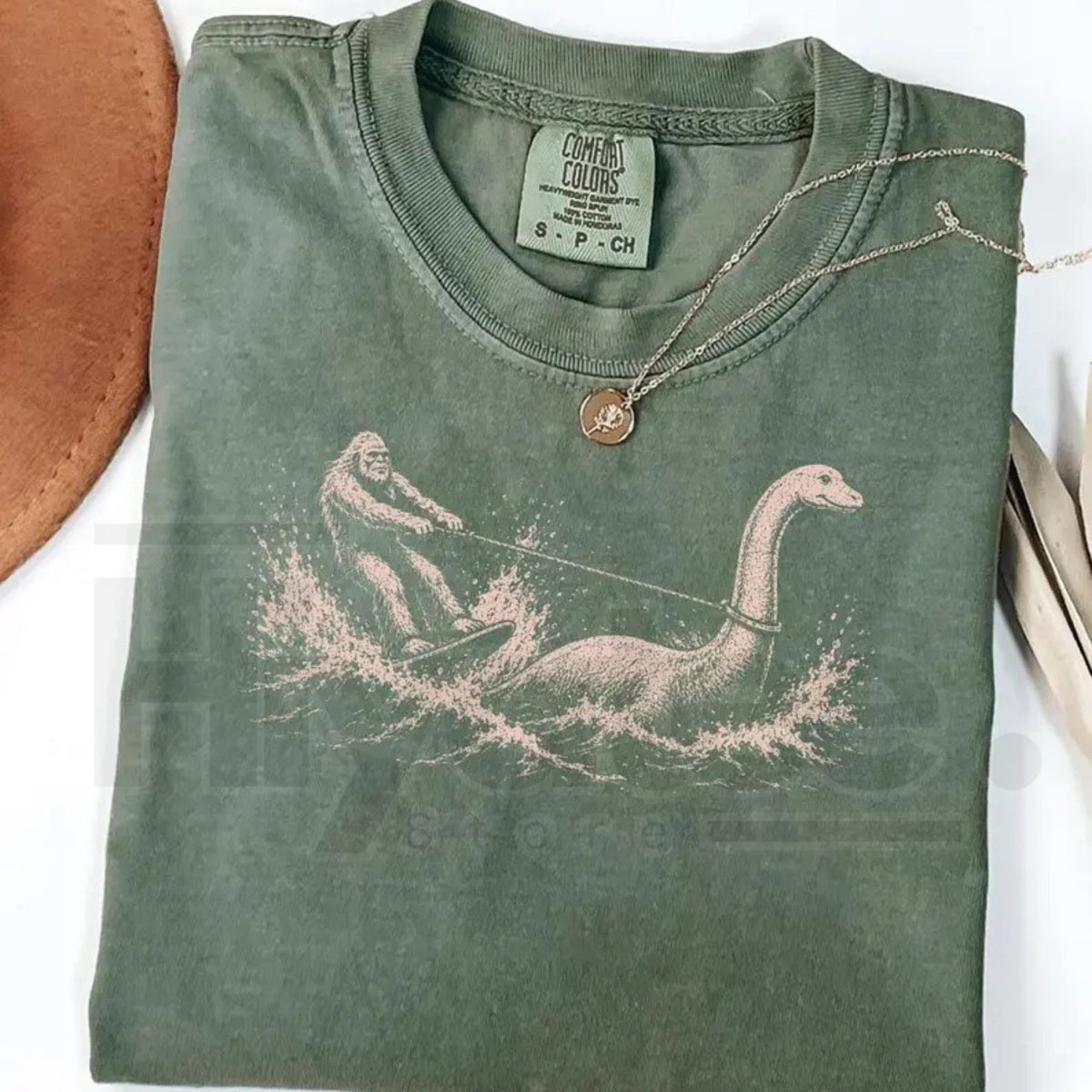 Comfort Colors Funny Bigfoot Loch Ness Monster Waterskiing T-Shirt