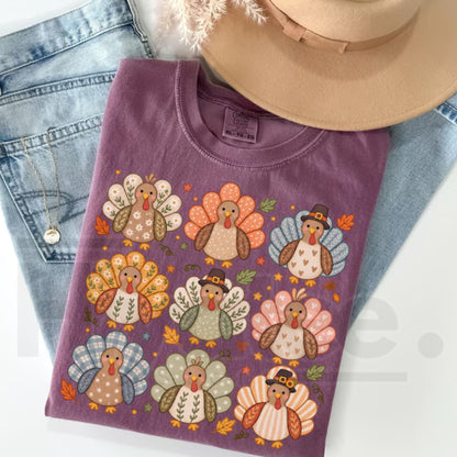 Comfort Colors Boho Turkey Thanksgiving Preppy Fall Tee