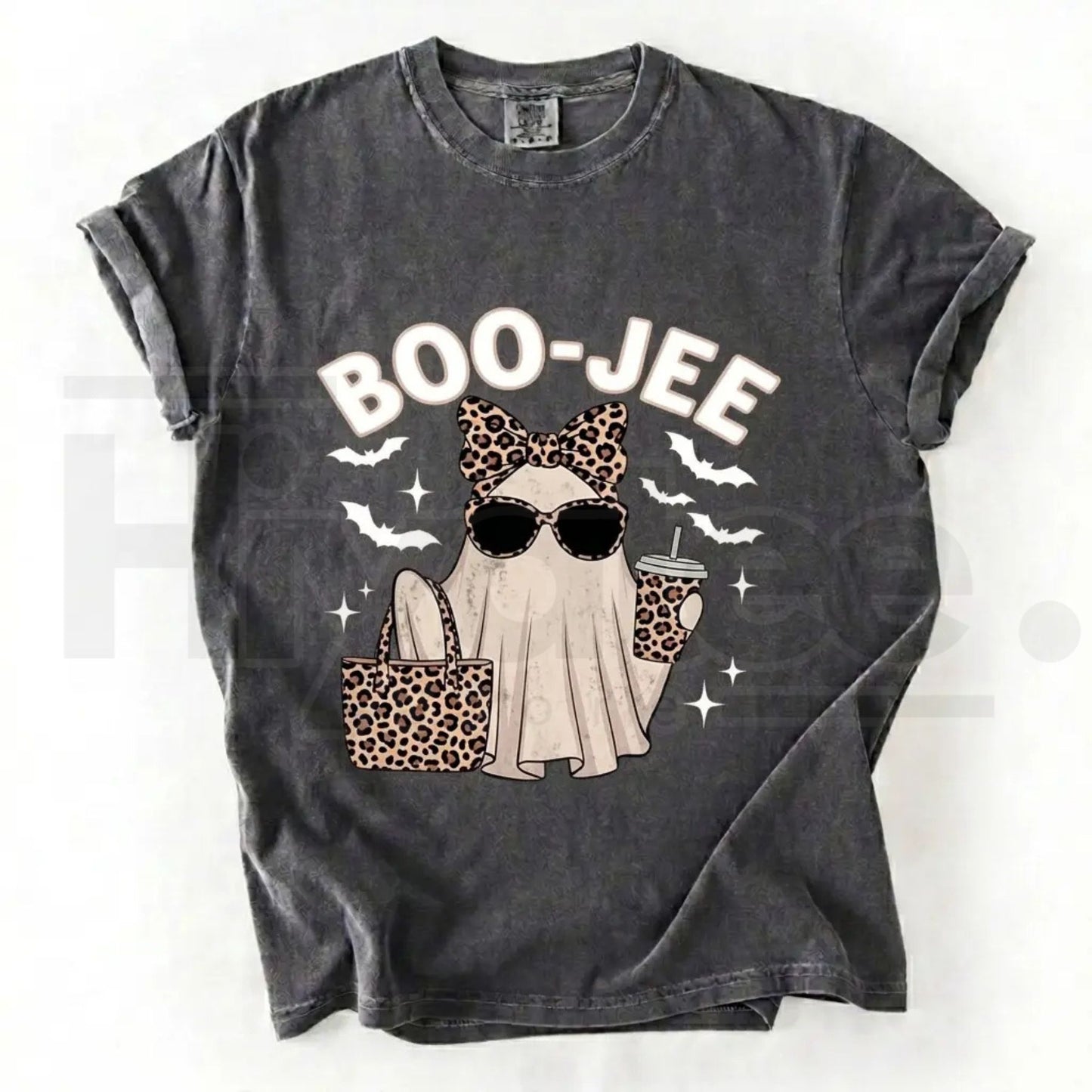 Comfort Colors Boo-Jee Ghost Shirt Leopard Print Coffee Tee