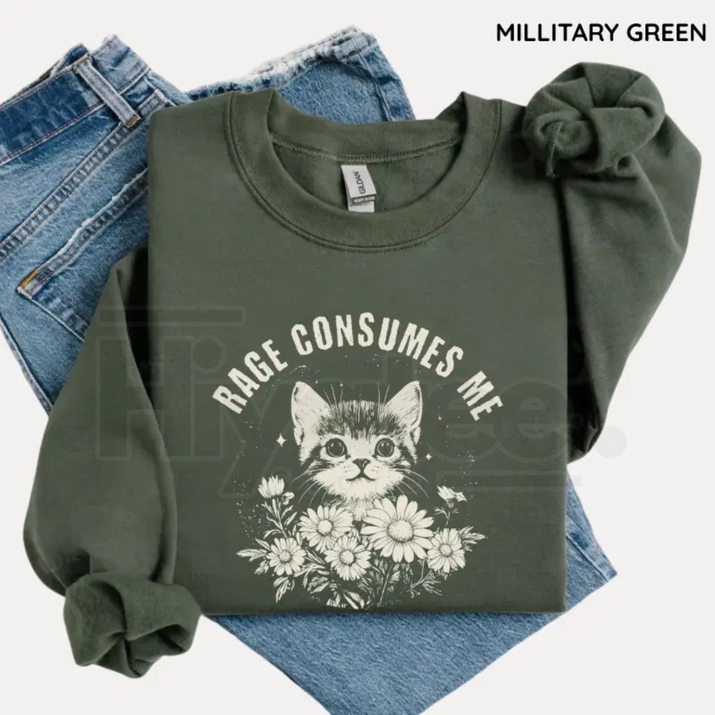 Rage Consumes Me Sweatshirt: Cute Cat Meme Crewneck - Trendy Funny Holiday Shirt