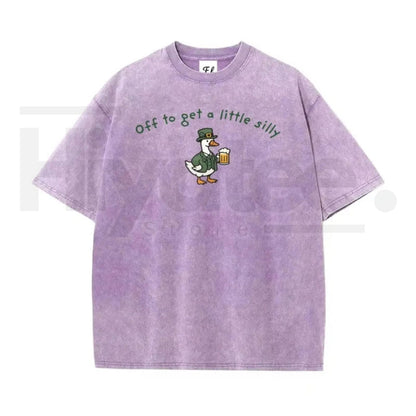 Unisex “Off to Get a Little Silly” Vintage Washed T-Shirt – Shamrock St. Patrick’s Day Graphic Tee