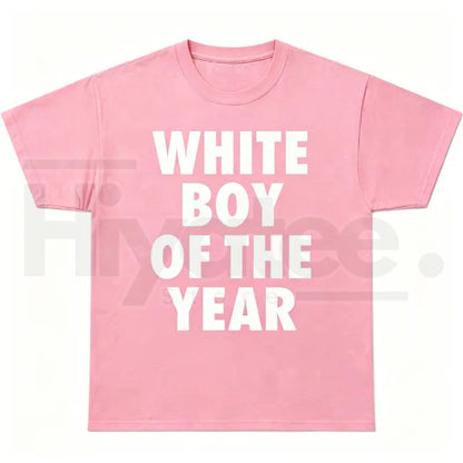 Men's White Boy Of The Year Oversized Round Neck Funny Meme Graphic T-Shirt