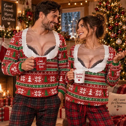 Funny 3D Print Fake Chest Ugly Christmas Sweater – Novelty Holiday Pullover