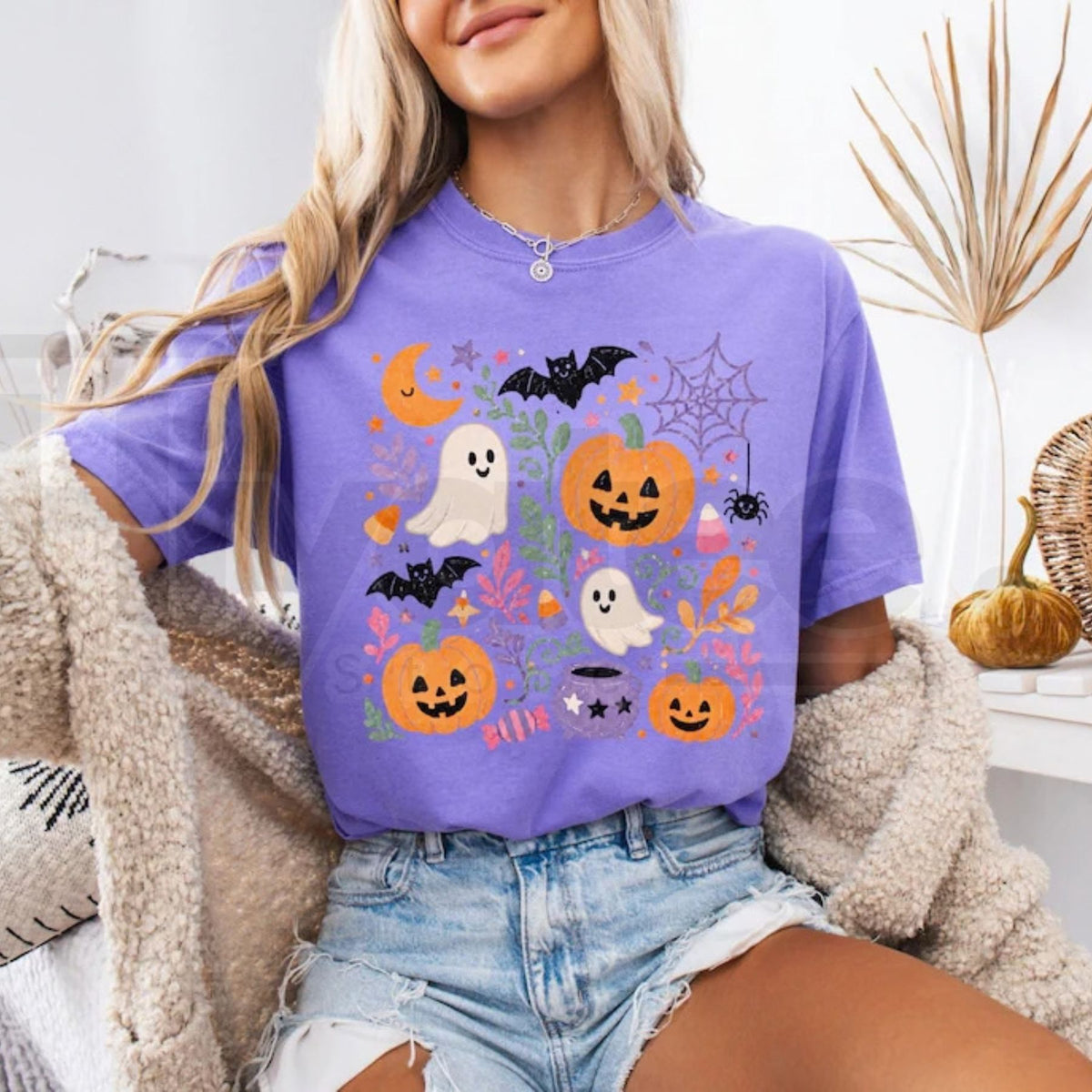 Comfort Colors Floral Halloween Preppy Spooky Season Tee