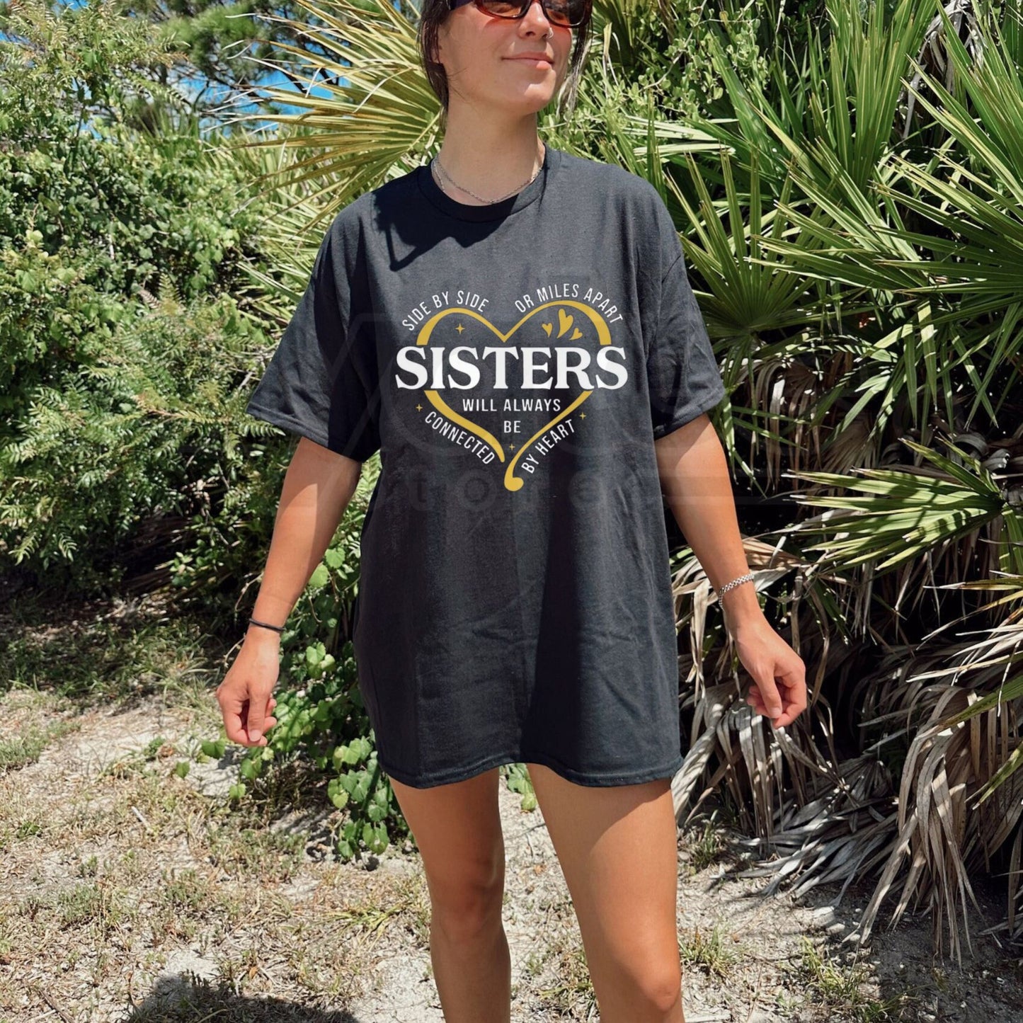 "Side By Side Or Miles Apart" – Matching Sisters Vacation Graphic Top