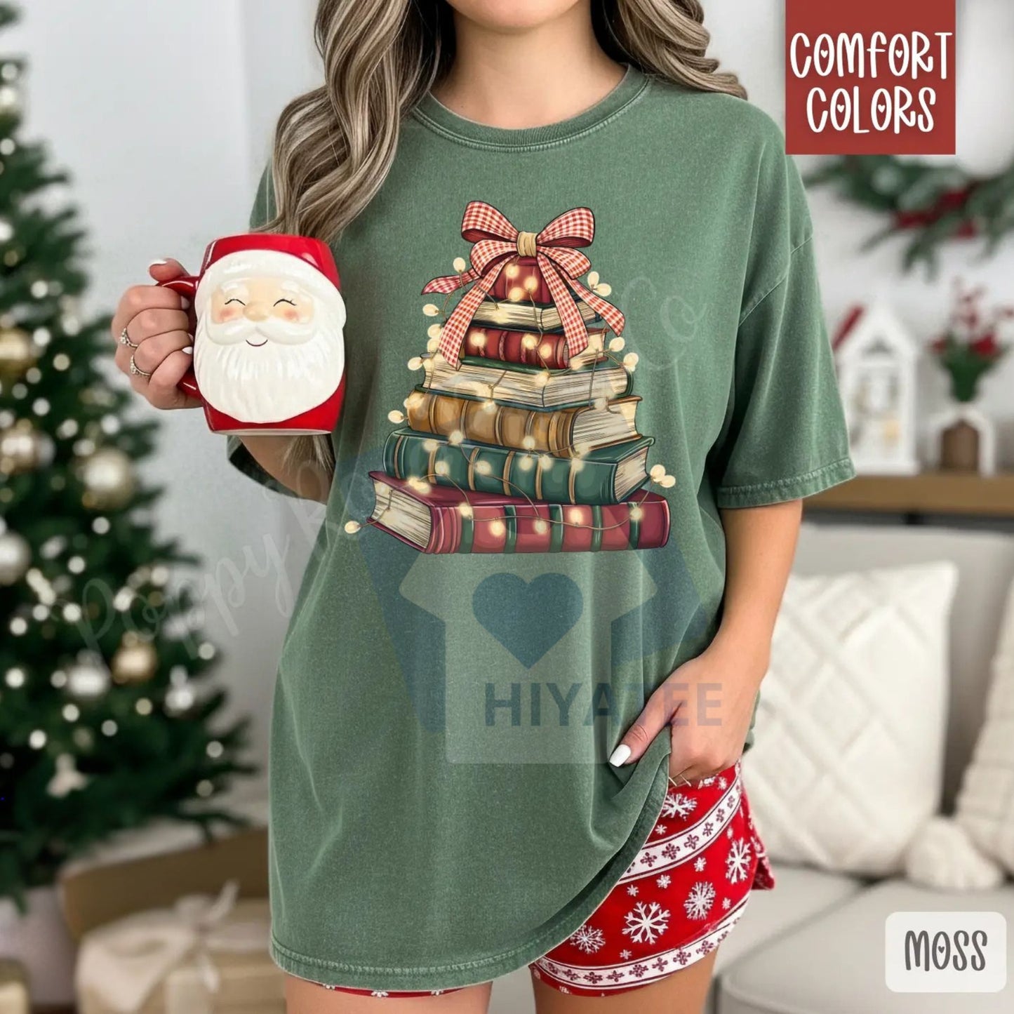 Christmas Book Tree Shirt Comfort Colors – Trendy Women's Holiday Reading T-shirt, Book Lover Gift, Library Tee