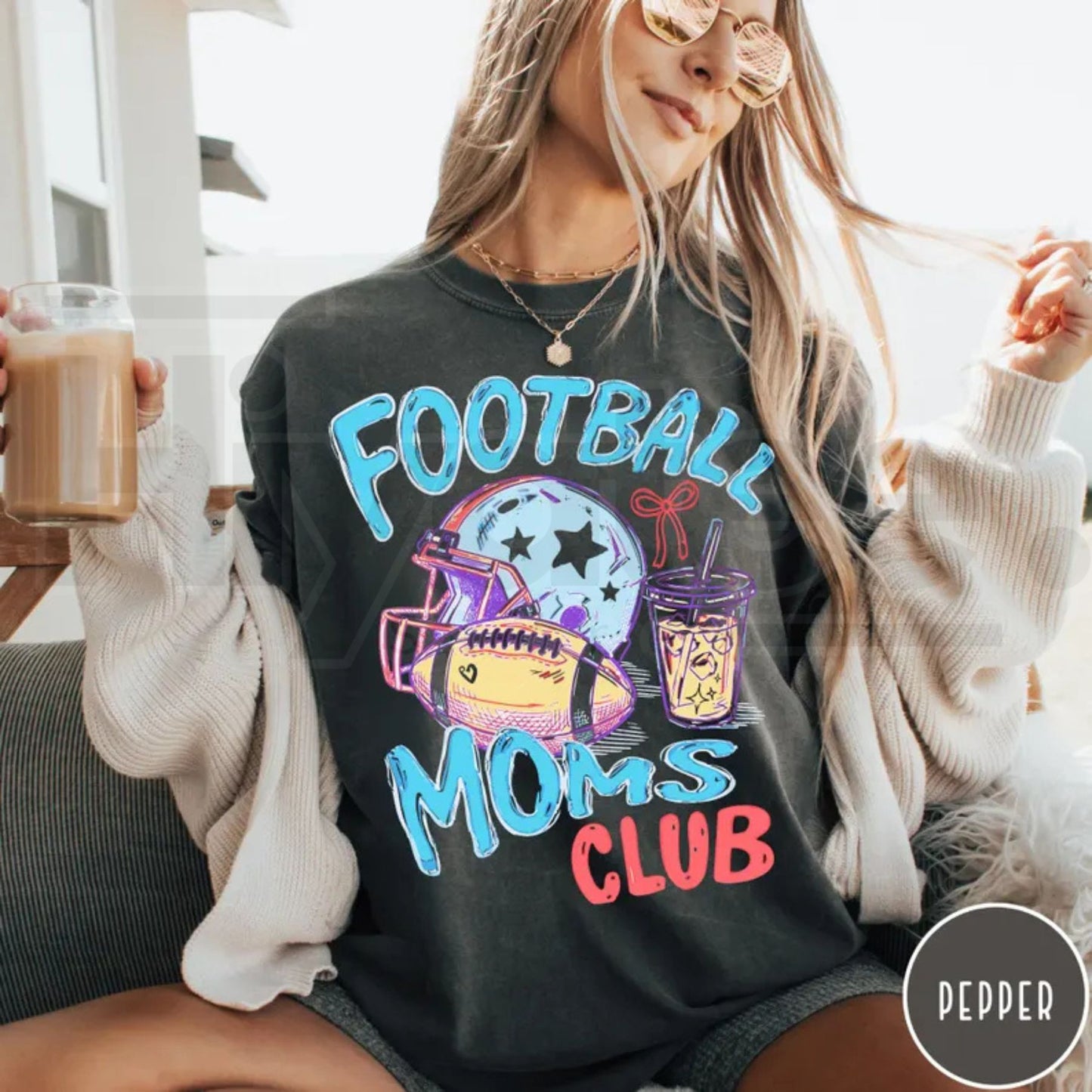 Football Moms Club Comfort Colors T-Shirt Gameday Doodle Football Tee
