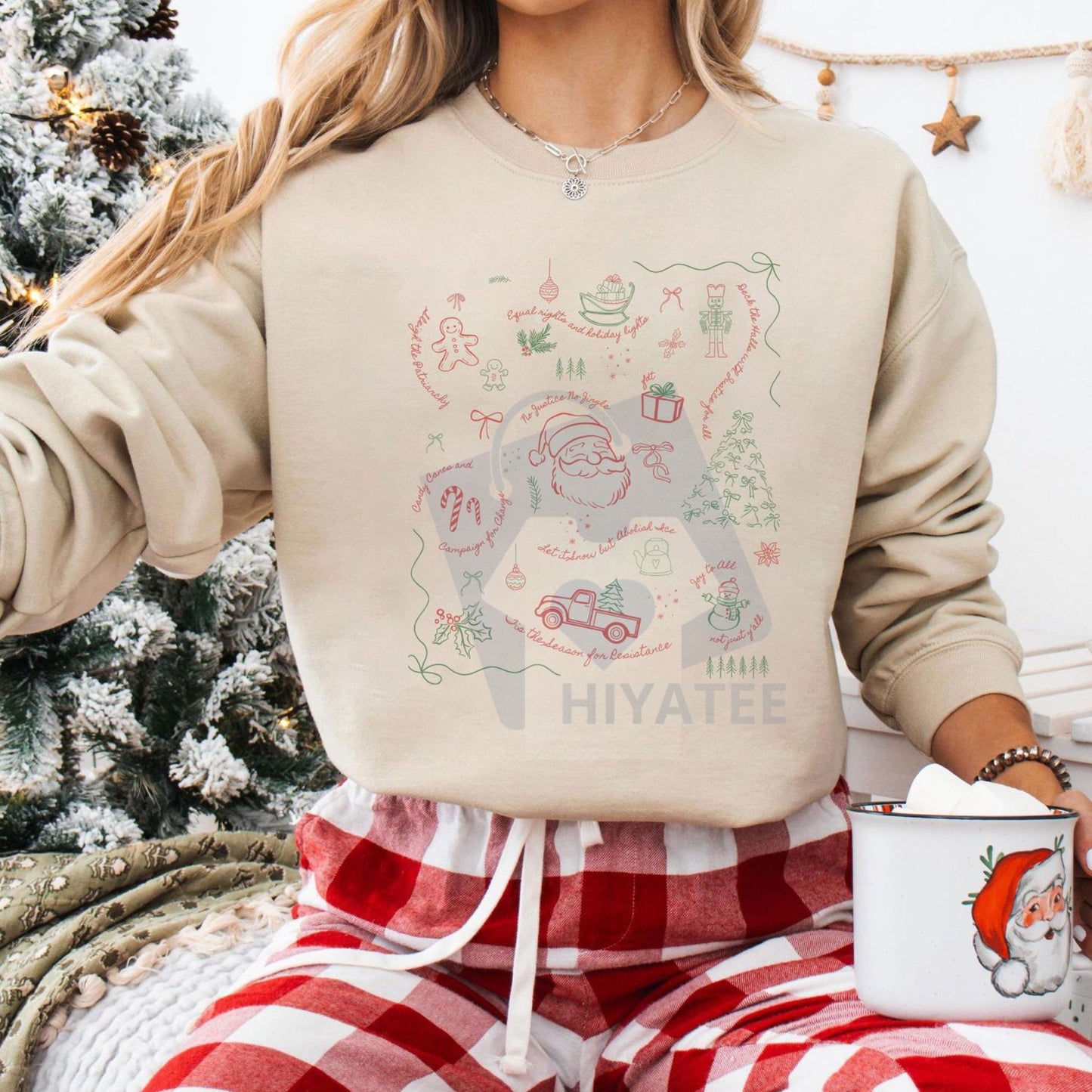 Doodle Subtle Anti-Trump Christmas Shirt: Coquette Secret Message Holiday Liberal Political Protest Sweatshirt, Festive Humor Tee