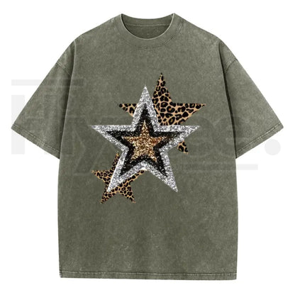 Holafish Outing Street Tee – Acid Wash Leopard Star Graphic Unisex T-Shirt