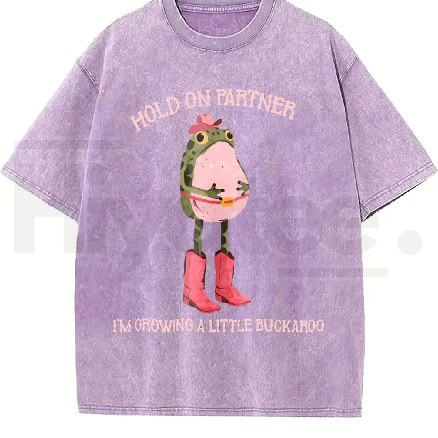 Hold On Partner I'm Growing A Little Buckaroo Vintage Washed T-Shirt – Retro Cowboy Frog Graphic Tee