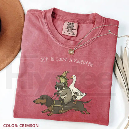 Comfort Colors® Off To Cause A Kerfuffle T-Shirt – Funny Dachshund, Frog, Raccoon & Silly Goose Meme Tee, Chaos Crew Unisex Shirt