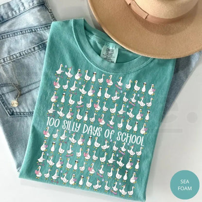 Comfort Colors® 100 Days of School Goose Teacher Shirt – Cute Classroom Graphic Tee, Funny 100th Day Activities Top