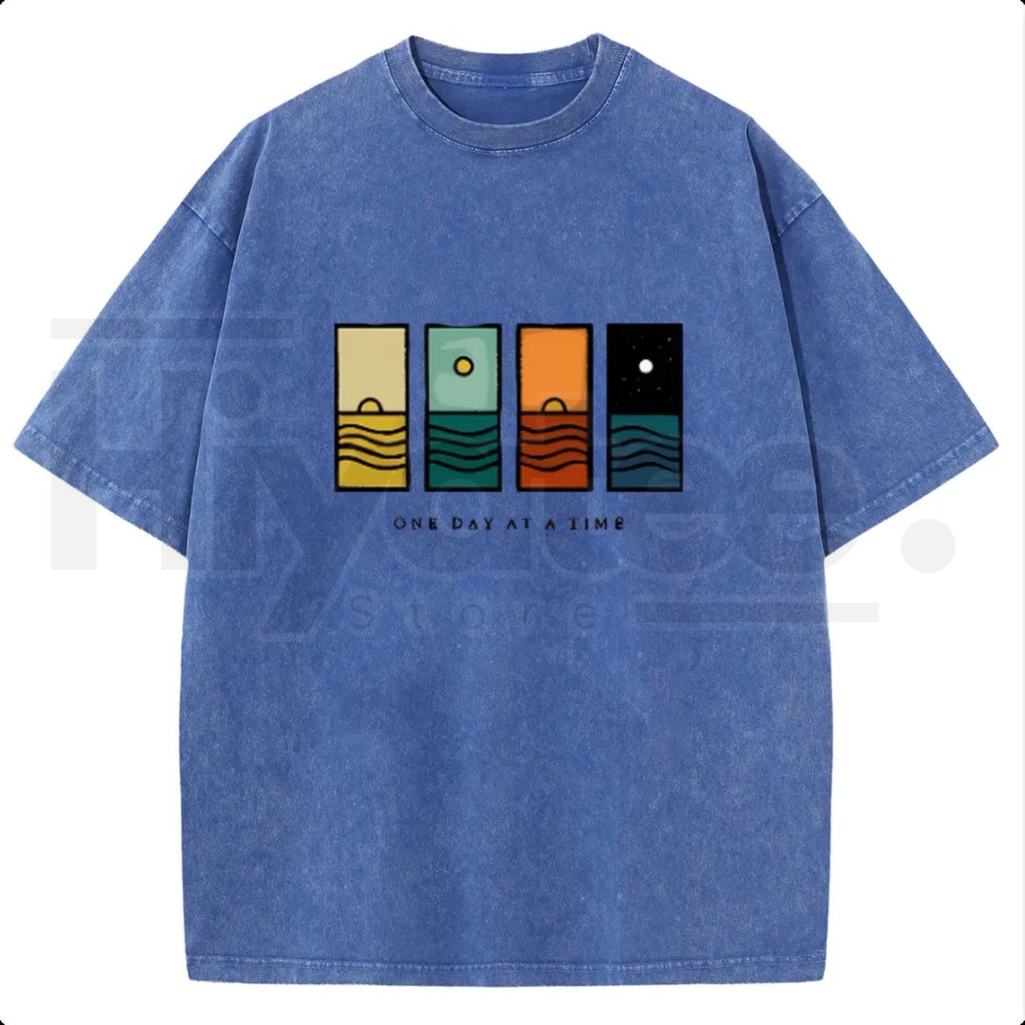 "One Day At A Time" Holafish – Oversize Acid Wash Vintage Graphic Top