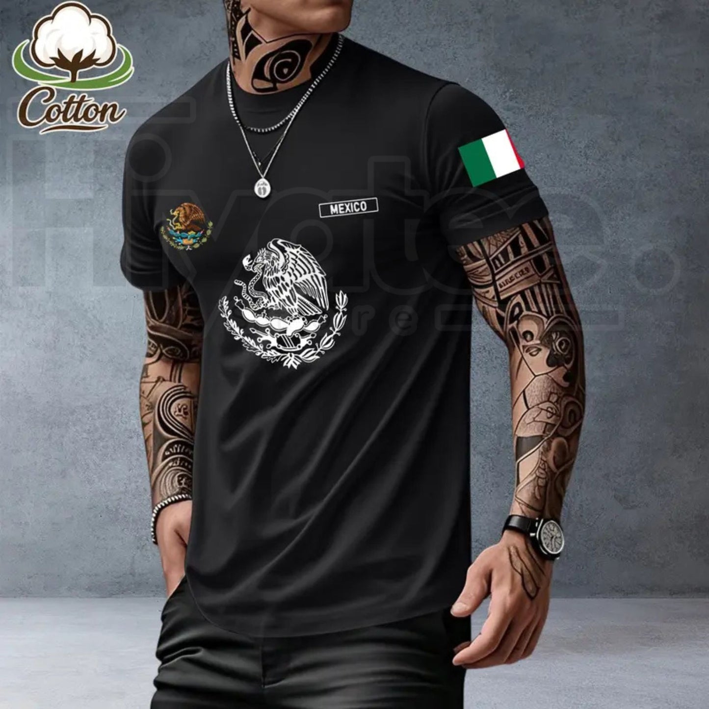 Men's Heavyweight Loose-Fit Mexican Heritage T-Shirt – Summer Casual Streetwear Tee