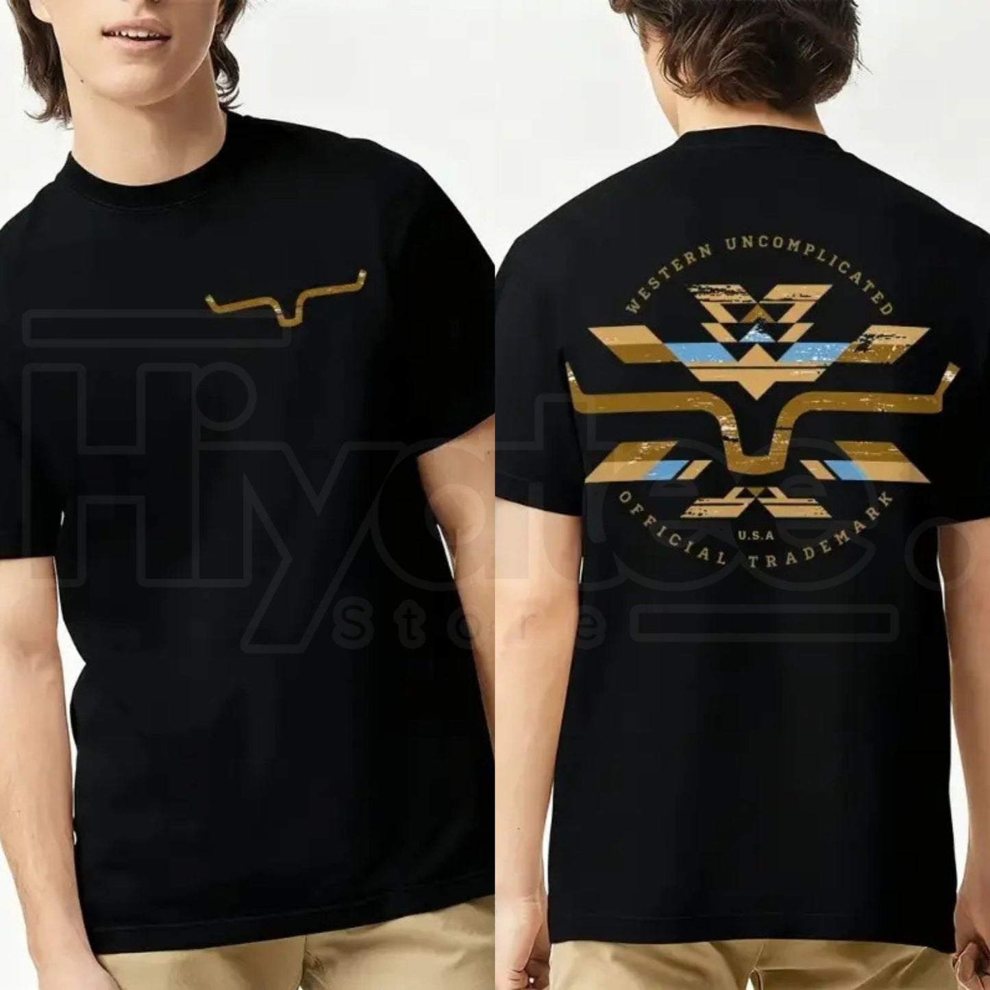Kimes Ranch Horn Logo Aztec Print Graphic T-Shirt – Western Cotton Tee