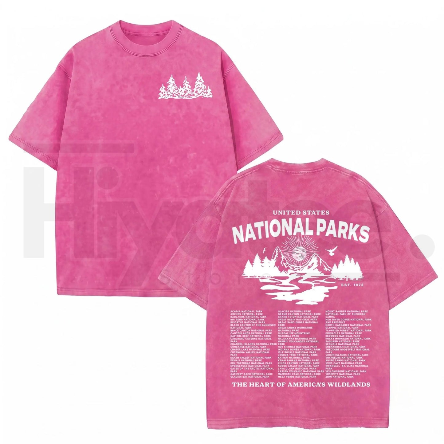 Vintage Wash National Parks Graphic Tee – Retro Nature Acid Washed Heavyweight Streetwear Shirt