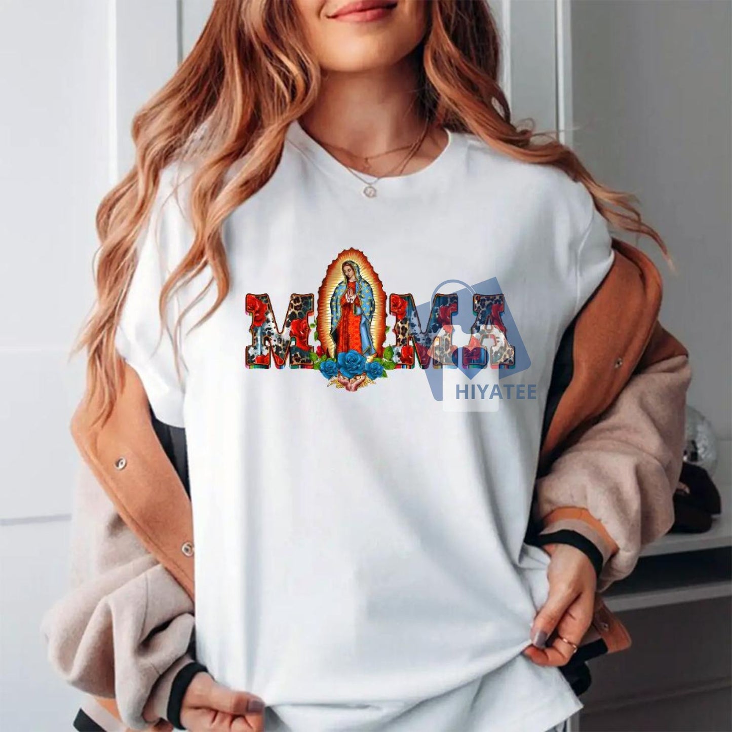 MOM Shirt Mary & Flower Cotton T-Shirt – Summer Happy Mother's Day Gift Tee