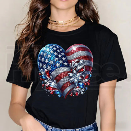 "American Flag Heart" – Made In USA Patriotic Summer Cotton Top