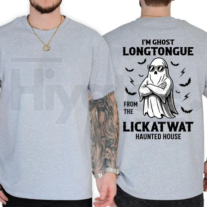 Ghost Longtongue Haunted House T-Shirt – Funny Spooky Halloween Graphic Tee